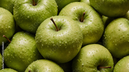 Close up of organic Granny Smith apples.