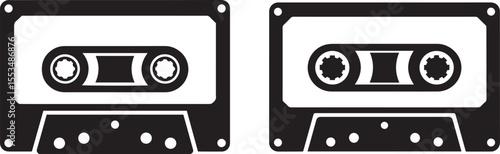 Vintage Audio Cassette Tape Vector Illustration Set - Retro Music Media Design Elements