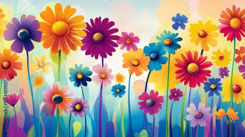 Fun, bright flower pictures! Modern, abstract flowers in cool, vibrant colors. Vector image.
