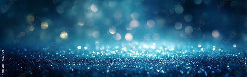 Fototapeta premium Blue Glitter Background with Bokeh Lights