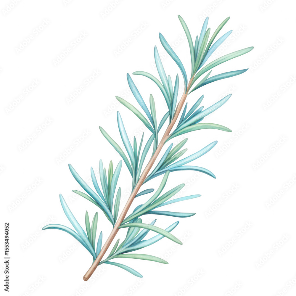 Fresh Green Rosemary Herb Stem on a White Background for Culinary and Aromatic Uses Fresh Green Rosemary Herb Stem on a White Background for Culinary and Aromatic Uses