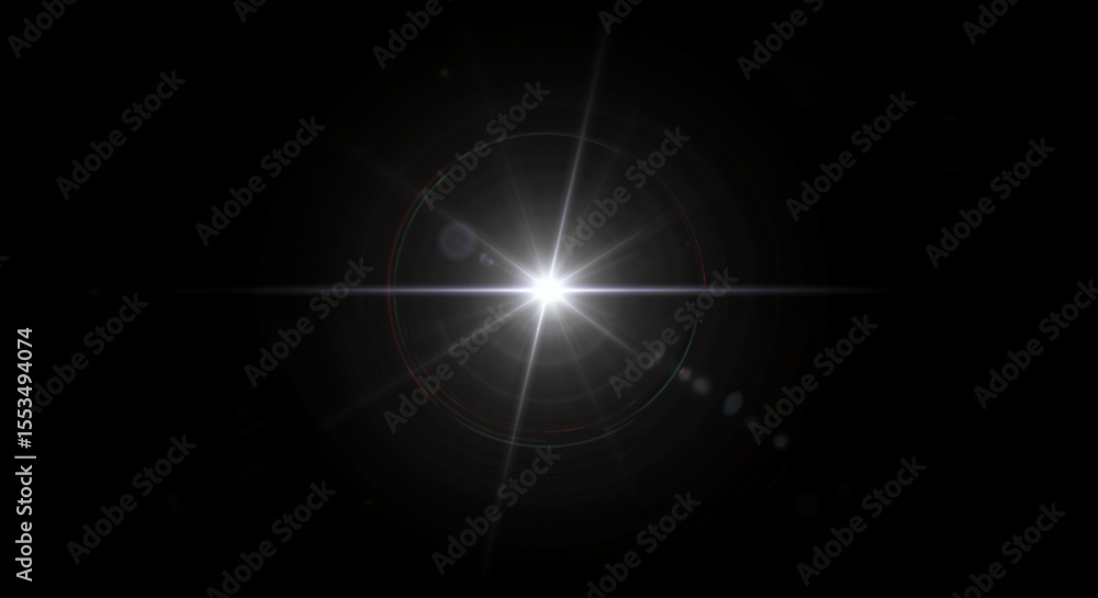 Bright white star flare with glow rays on black background Bright white star flare with glow rays on black background