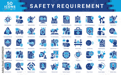 Safety Requirement icon collection. Simple color fill vector illustrations.