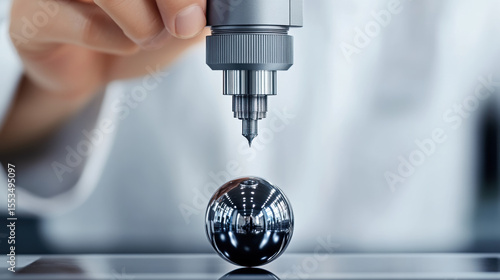 Ball factory, A technician tests a ball's surface hardness using a durometer in this focused image.