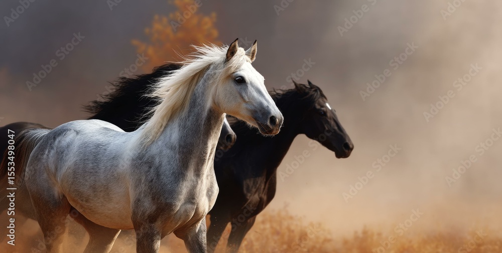 Obraz premium Wild Horses Running Through Dust