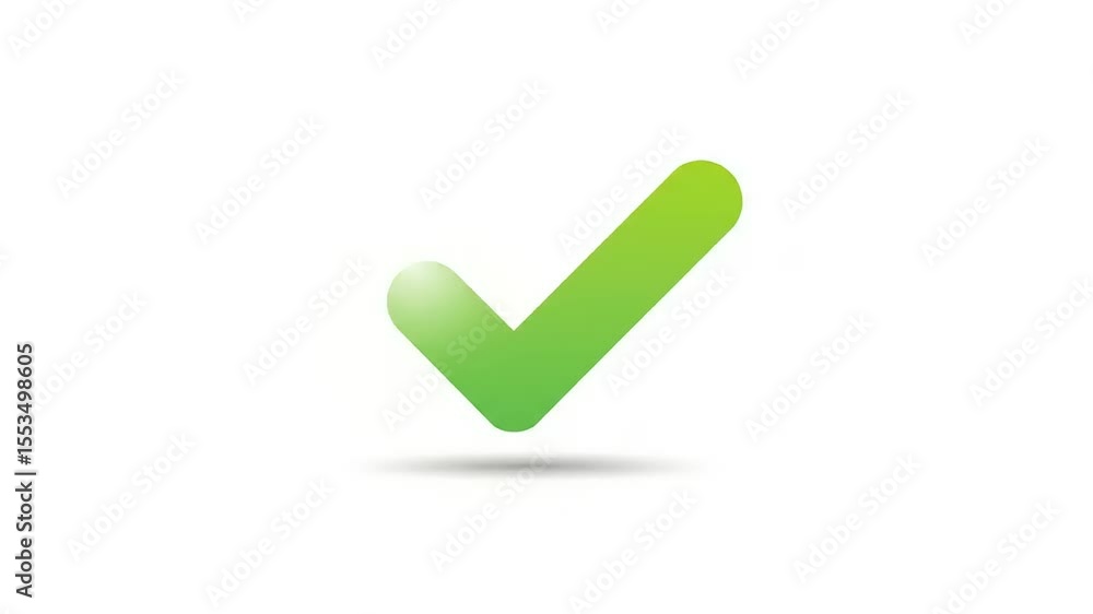 A vibrant green check mark symbolizing approval and success, set against a clean white background A vibrant green check mark symbolizing approval and success, set against a clean white background