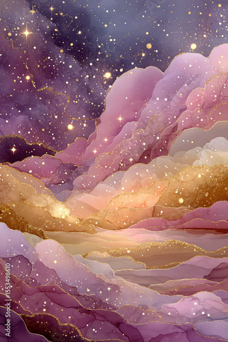 Sparkling Purple and Gold Abstract Clouds