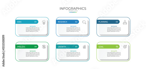 Business infographic template. 6 Step timeline journey. Process diagram, 6 options, Infographic elements vector illustration.
