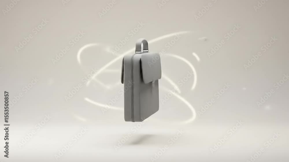 Sleek gray briefcase floating in a minimalistic background with glowing orbits, symbolizing professionalism Sleek gray briefcase floating in a minimalistic background with glowing orbits, symbolizing professionalism