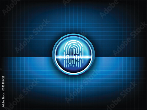 Futuristic fingerprint scanner interface for digital identity verification, biometric authentication, cyber security system, and forensic access control concept in abstract vector style for technology
