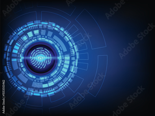 Futuristic fingerprint scanner interface for digital identity verification, biometric authentication, cyber security system, and forensic access control concept in abstract vector style for technology