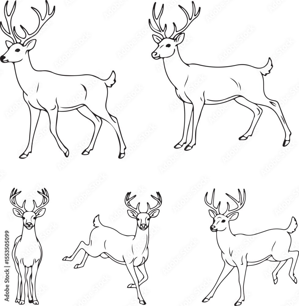 Fototapeta premium Elegant Dotted Deer Line Art: A Collection of Four