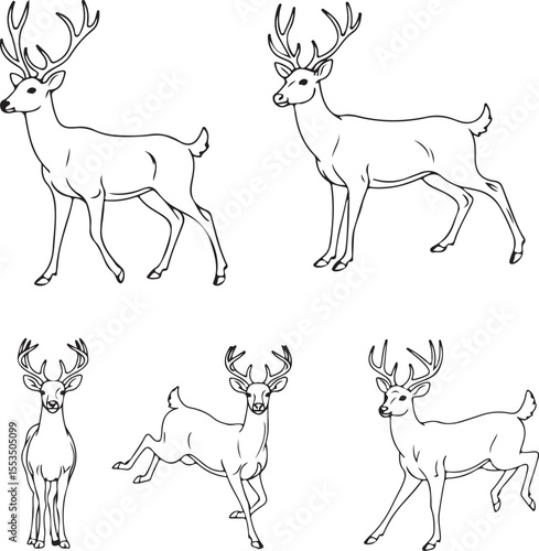 Elegant Dotted Deer Line Art: A Collection of Four