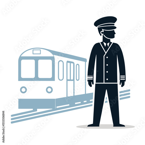 Train conductor standing beside subway train on platform  