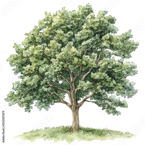 A Plane Tree, watercolor clipart vector, isolated on a white background.