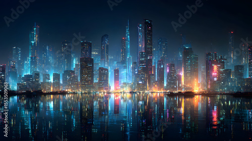 Wallpaper Mural Smart city digital transformation development concept. Band lights over modern urban cityscape at night. New fast internet communication 5G technology. Fiber Optics Torontodigital.ca