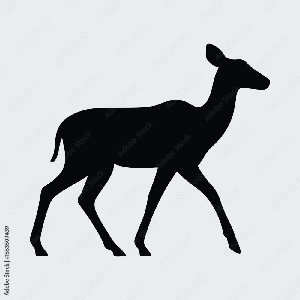 Fototapeta premium Silhouette deer walking graceful mammal black and white vector illustration