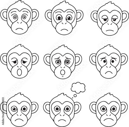 Nine Monkey Emoticons: Vector Illustrations of Primate Expressions