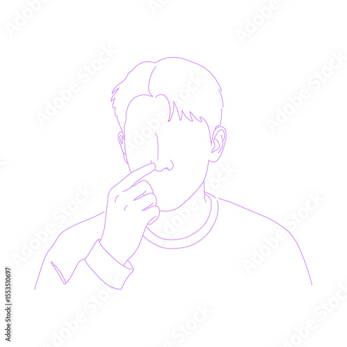 man picking nose lineart outline illustration