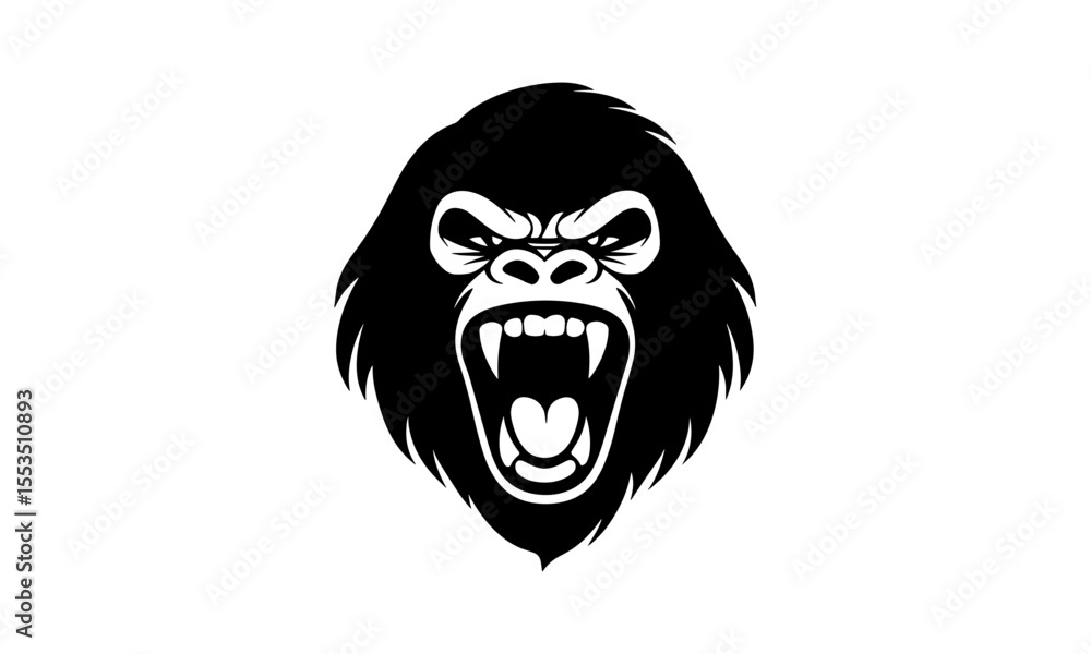 Fototapeta premium Vector silhouette screaming gorilla head.