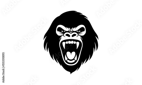 Vector silhouette screaming gorilla head.