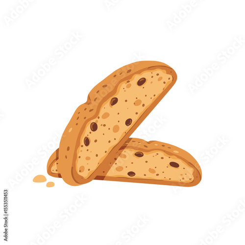 Slices of biscotti with chocolate chips on white background  