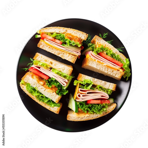 Deliciously prepared club sandwiches with ham cheese lettuce and tomato isolated on transparent background