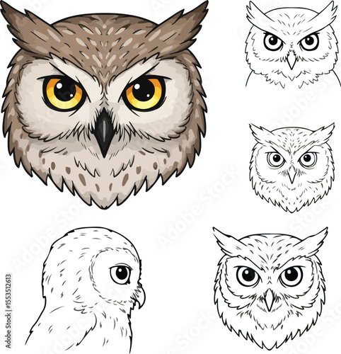 Pixel Art Owl: Head Designs, Coloring Pages, and Illustrations