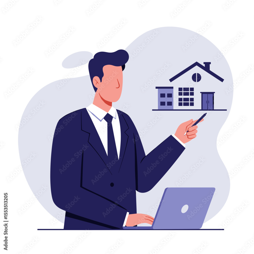 Real estate agent showing house illustration concept Real estate agent showing house illustration concept
