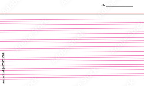 Educational Lined Paper Vector – Pink Primary Writing Sheet for Preschool and Kindergarten Students

