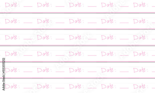 Cute pastel lined paper with repeating pink “Date” words in horizontal rows, vector illustration great for note-taking or planner design

