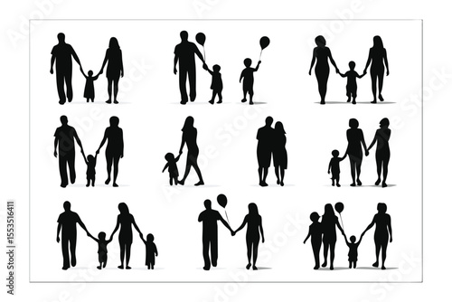 Family Silhouette Collection: A curated collection of family silhouettes depicts the essence of love, unity, and the cherished bonds between parents and children, embodying the spirit of togetherness.