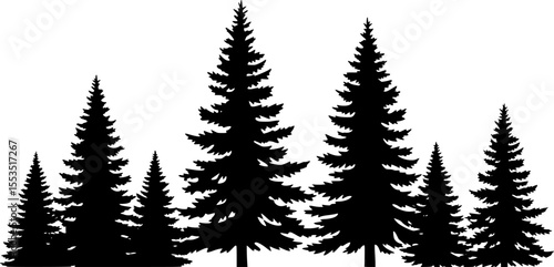 A set of pine trees silhouette vector
