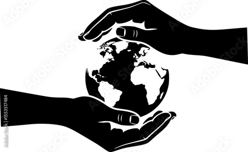 Hands Holding Earth - Environmental Care Silhouette Vector Illustration
