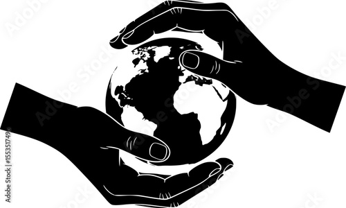 Hands Holding Earth - Environmental Care Silhouette Vector Illustration
