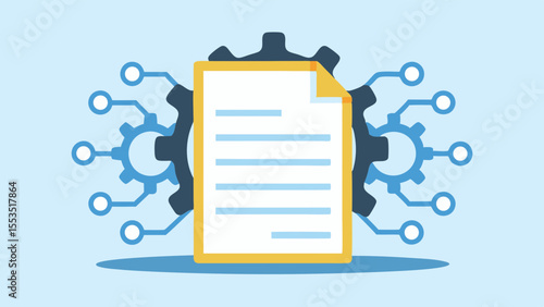a document with lines and gears representing a technological process flow chart