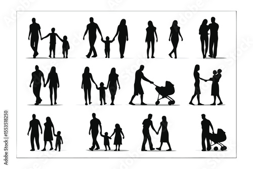 Family Silhouette Collection: A collection of family silhouettes in various poses, capturing the essence of togetherness, representing different family dynamics and stages of life.