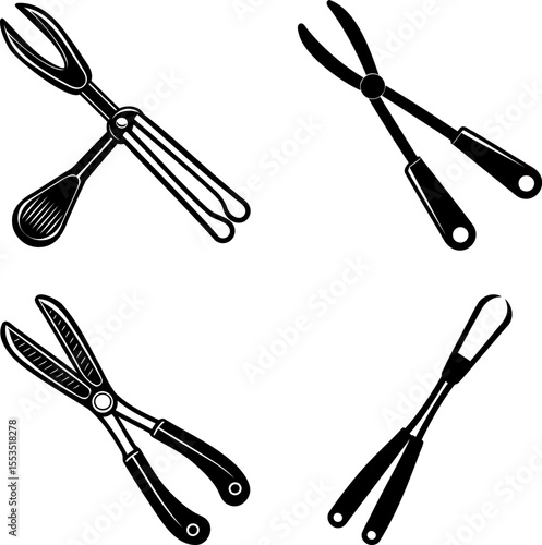 Set of four different types of black vector garden shears illustration