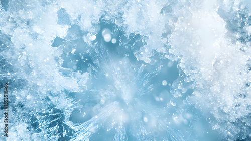 Intricate details of ice crystals and snow, a winter wonderland texture, background