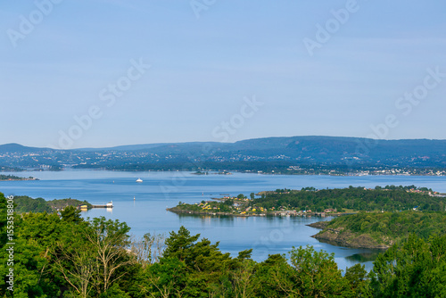 Sea and islands archipelago inlet of Oslo, Norway