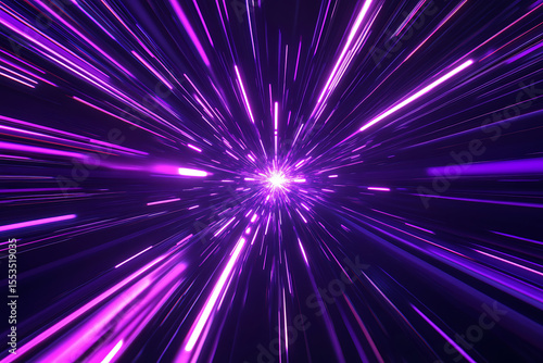 Wallpaper Mural Abstract light speed burst in deep space with radiant purple streaks converging into a glowing center. Ideal for sci-fi, futuristic themes, digital energy concepts, or high-speed technology visuals. Torontodigital.ca