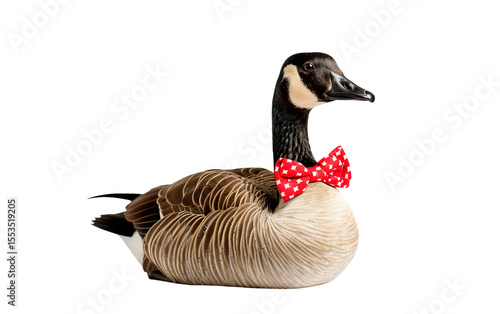 A Proud Canadian Goose Wearing a Red and White Bowtie for a Festive Look