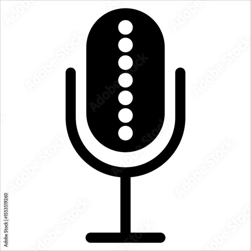Minimalist flat microphone icon set in outline style, vector EPS 10 format. Includes multiple mic designs for podcasting, audio recording, broadcasting, and user interface illustrations.