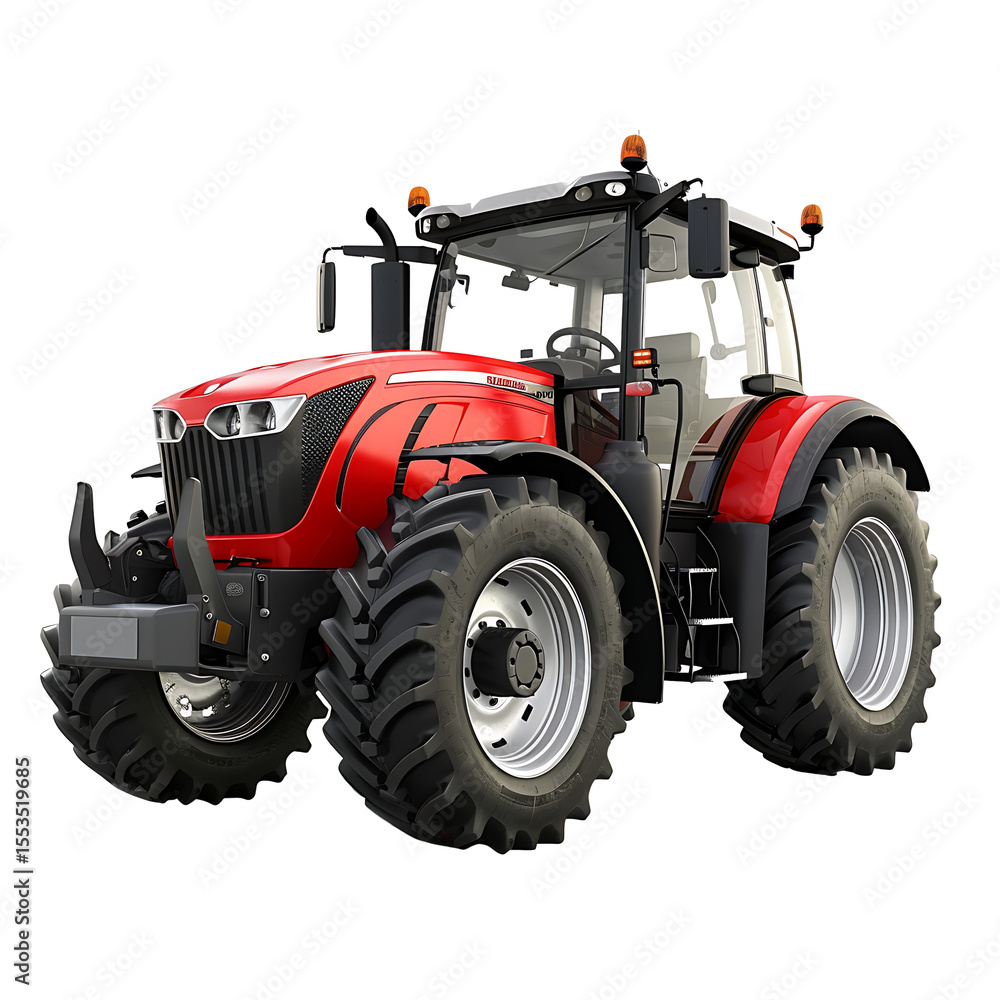 Obraz premium A powerful red tractor standing still, showing its size and design features