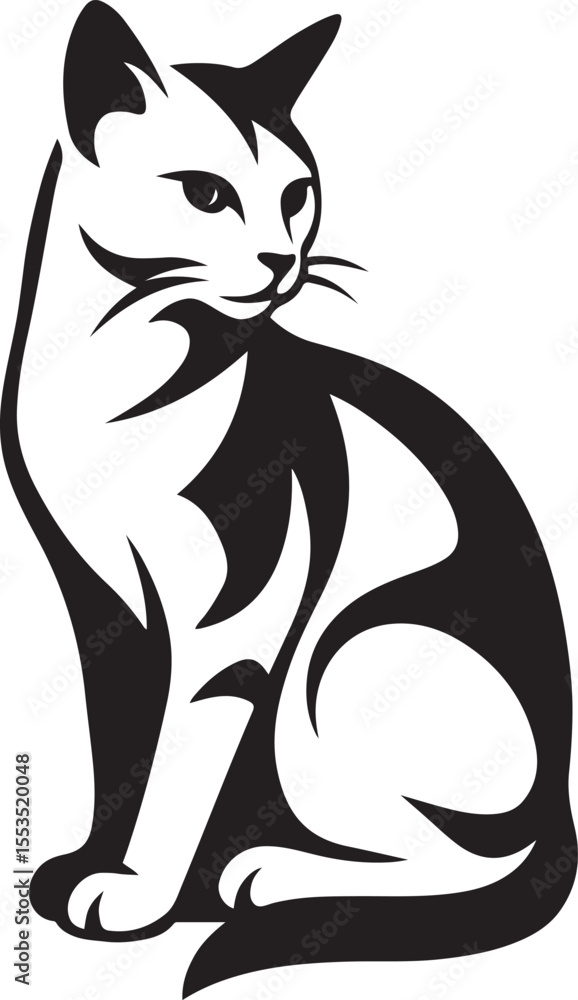 Obraz premium Cat silhouette design stylish black and white, Simple pet figure minimal art