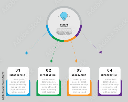 infographic showing four steps with colorful connectors and central idea in circular layout on gray background	