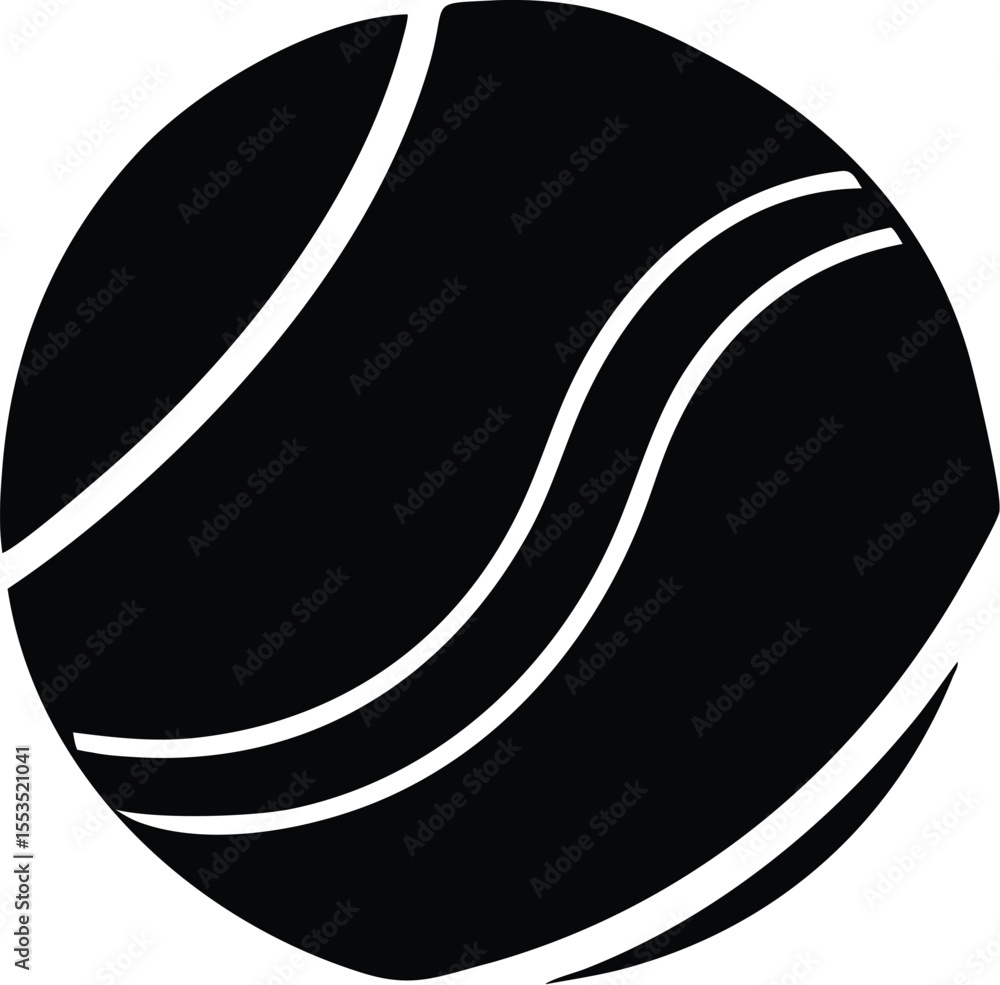 Round tennis ball featuring white curves, set against a stark black backdrop, shows transparent background Round tennis ball featuring white curves, set against a stark black backdrop, shows transparent background