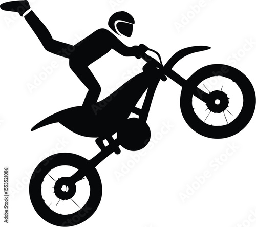 Motorcyclist silhouette performs acrobatic stunt while soaring through the air with transparent background