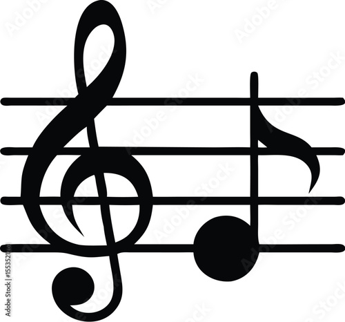 Isolated treble clef and single note stand boldly against the musical staff on transparent background