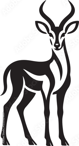 Springbok antelope silhouette elegant black and white, Graceful deer like animal illustration